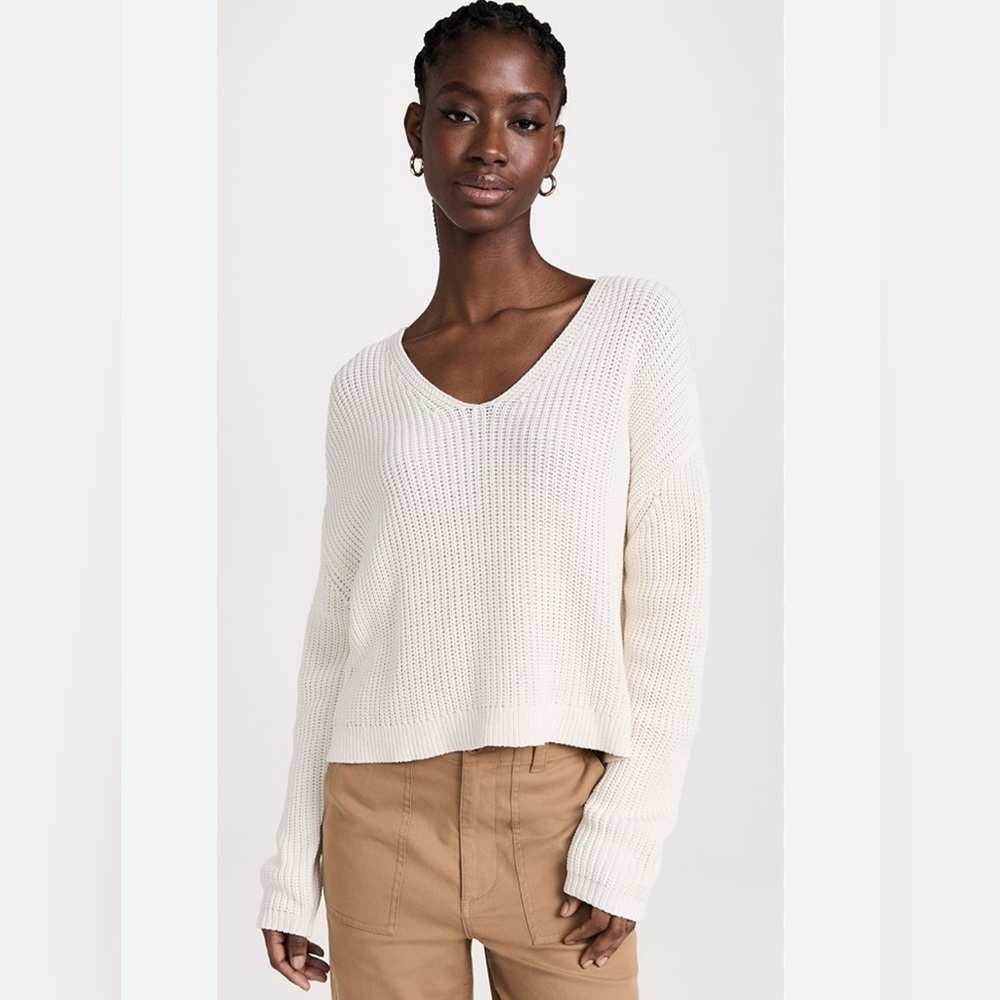 Jenni Kayne Ivory Cropped Cotton Knit Cabin Sweater